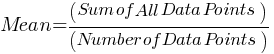 Mean = (Sum of All Data Points) / (Number of Data Points)