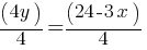 (4y)/4 = (24 - 3x)/4