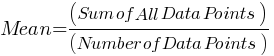 Mean = (Sum of All Data Points) / (Number of Data Points)